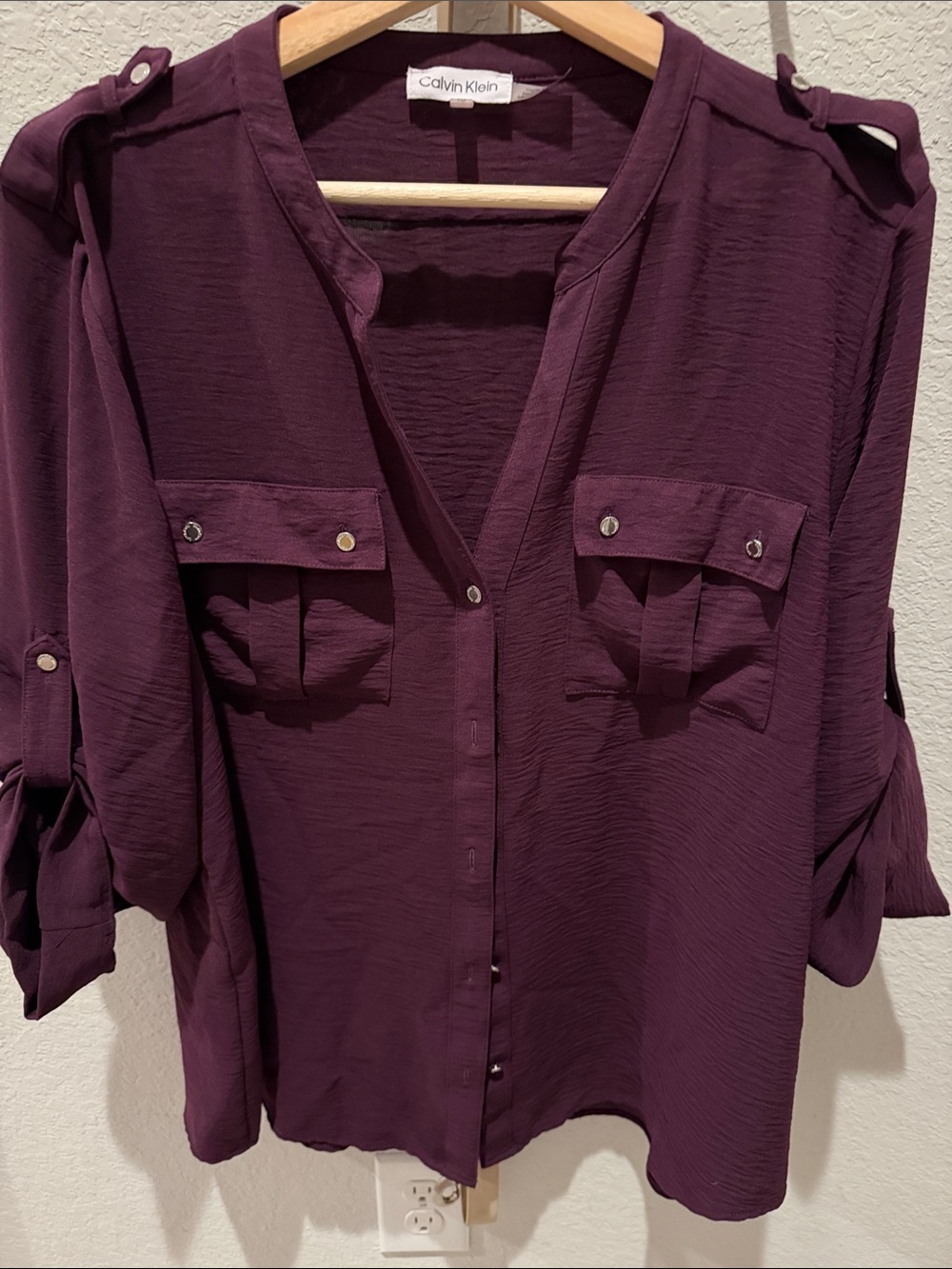 Calvin Klein Deep Plum Button-Front Utility Shirt